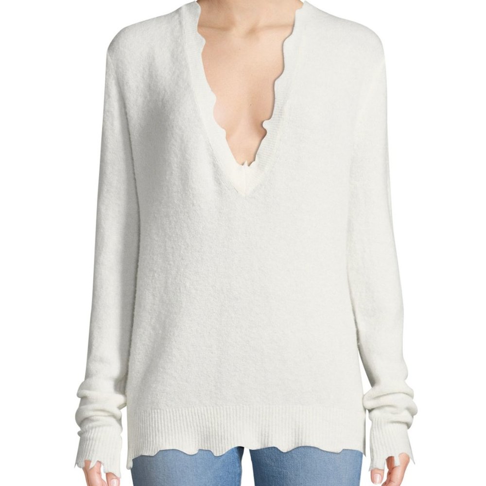 IRO Cream Wool Deep-V-Neck Sweater